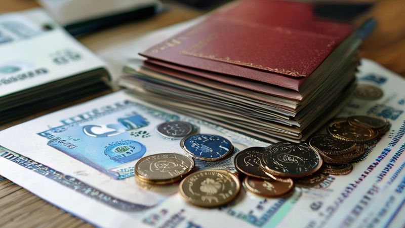 2026 yılına ait pasaport, ehliyet ve harç ücretlerinin artışını gösteren grafik ve semboller, Türk Lirası ile. Gelecek yılın resmi evrak maliyetleri. 1